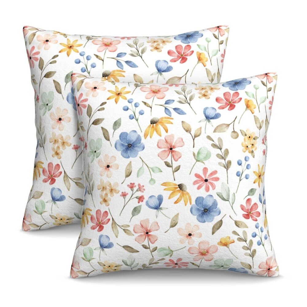 8471 Decorative Pillow Covers Set of 2 Seamless Flowers Blue Pink Throw